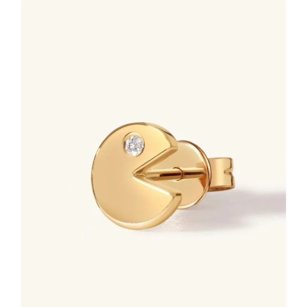 NEW Mismatch‎ 14k Gold Filled Pac-Man Diamond Accent Stud Earrings